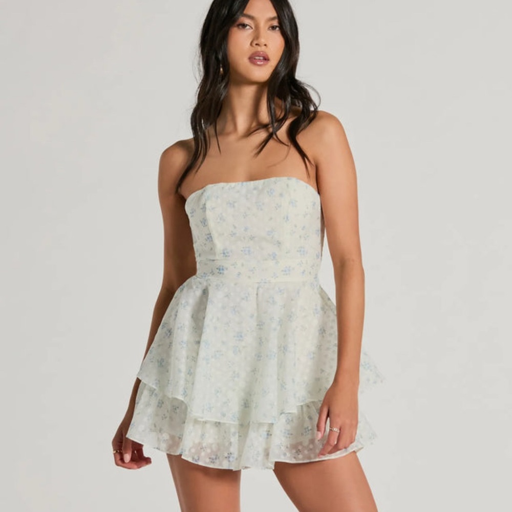 American Threads Strapless Floral Dress in Cream